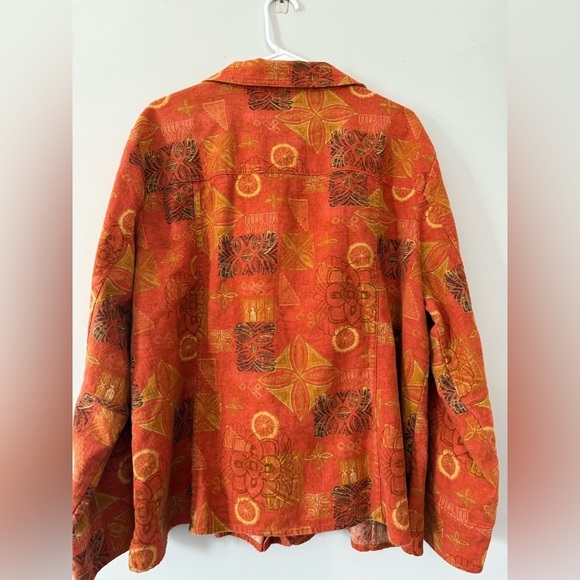 VTG Flannel Button Down Bomber Long Sleeve Top Orange Multi Color Hippie Boho 3X - Picture 10 of 10